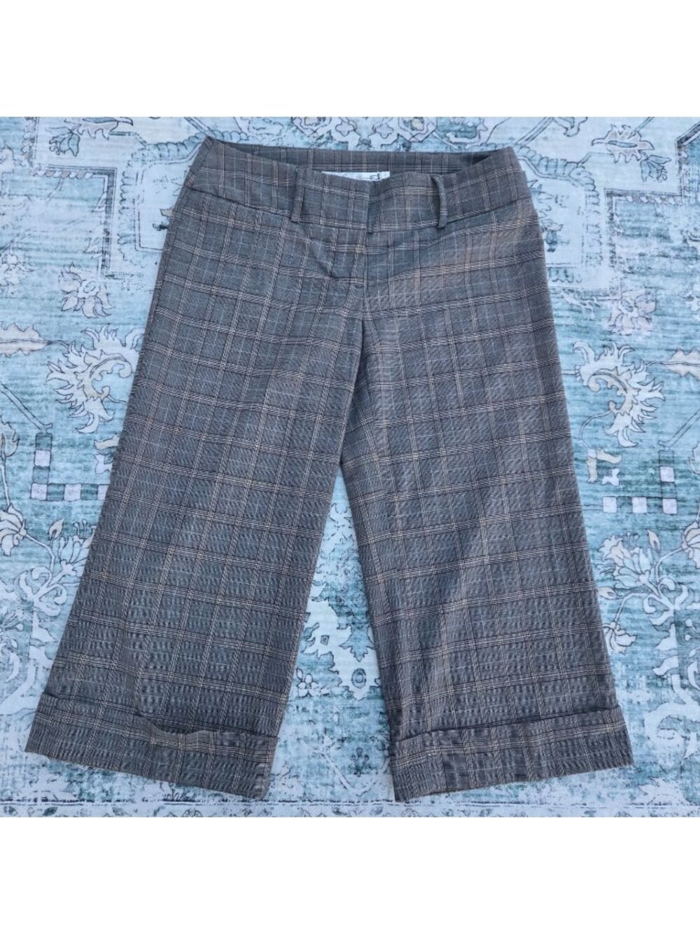 Vintage Y2K Gray Plaid Wide Leg Capri Pants Size 5 Low Rise Office Academia